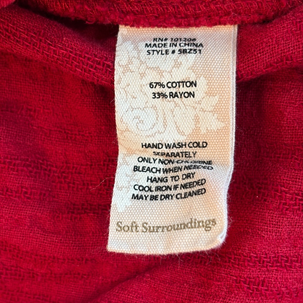 Soft Surroundings Ellis Tunic Top Women’s 1X Red Button Up Cotton Gauze - Picture 5 of 9